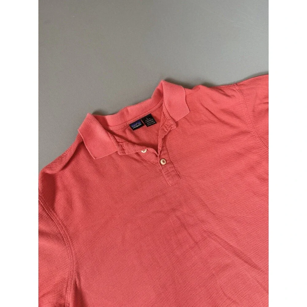 Patagonia Polo Shirt Mens Large Made in Hong Kong Short Sleeve Coral Red VTG